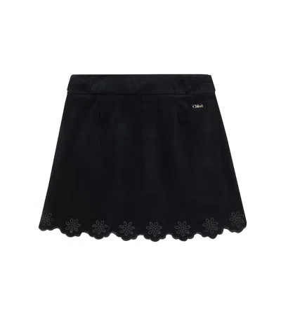 Chloé Scalloped Cotton Velvet Skirt In Black