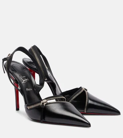 Christian Louboutin Slingyzip 100 Leather Slingback Pumps In Black