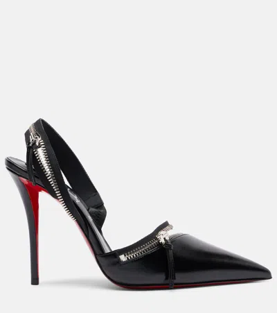 Christian Louboutin Slingyzip 100 Leather Slingback Pumps In Black