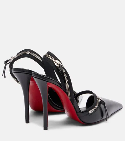Christian Louboutin Slingyzip 100 Leather Slingback Pumps In Black