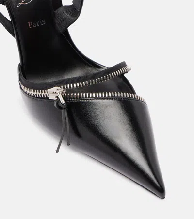 Christian Louboutin Slingyzip 100 Leather Slingback Pumps In Black