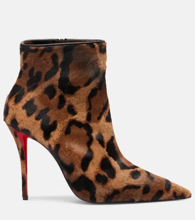 Christian Louboutin Miss Z 100mm Leopard Pony Hair Ankle Boots In Brown