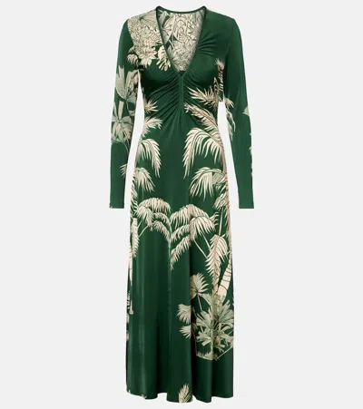 Johanna Ortiz Alma Bordara Gathered Printed Jersey Maxi Dress In Green