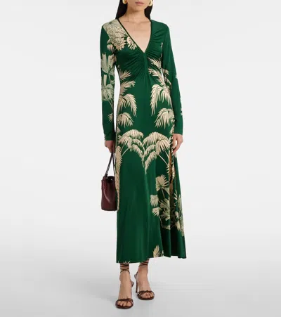 Johanna Ortiz Alma Bordara Gathered Printed Jersey Maxi Dress In Green