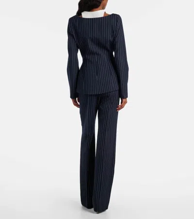 Mugler Striped Long-sleeve Casual Jacket In Blue