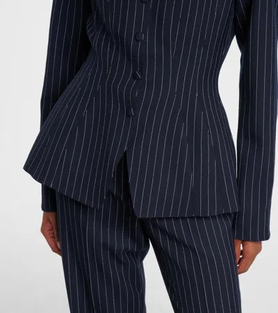 Mugler Striped Long-sleeve Casual Jacket In Blue
