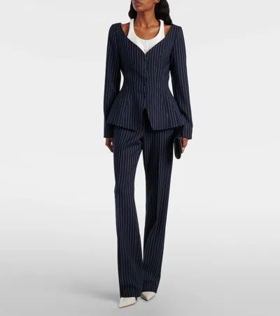 Mugler Striped Long-sleeve Casual Jacket In Blue