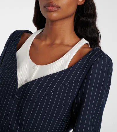 Mugler Striped Long-sleeve Casual Jacket In Blue