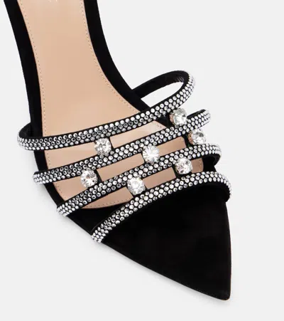 Gianvito Rossi 85 Crystal-embellished Suede Sandals In Black