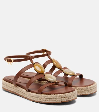 Gianvito Rossi Leather Strappy Sandals With Stone Embellishment In Brown