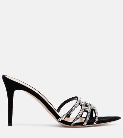 Gianvito Rossi 85 Crystal-embellished Suede Sandals In Black
