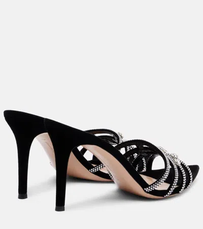 Gianvito Rossi 85 Crystal-embellished Suede Sandals In Black
