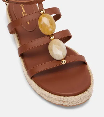 Gianvito Rossi Leather Strappy Sandals With Stone Embellishment In Brown