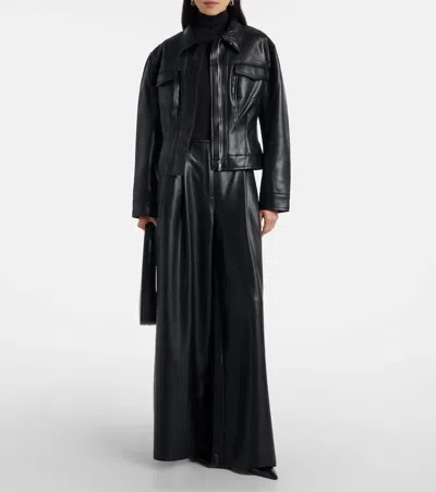 Norma Kamali Fitted Synthetic Leather Long Sleeve Jacket In Black