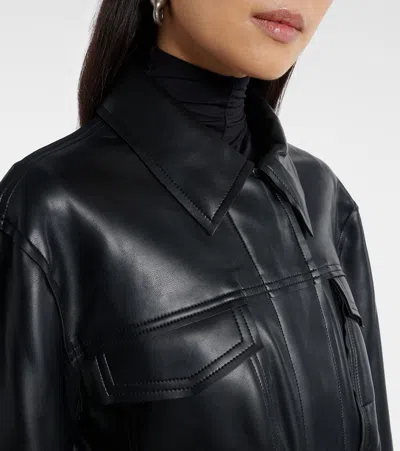 Norma Kamali Fitted Synthetic Leather Long Sleeve Jacket In Black