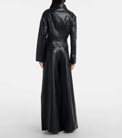 Norma Kamali Fitted Synthetic Leather Long Sleeve Jacket In Black