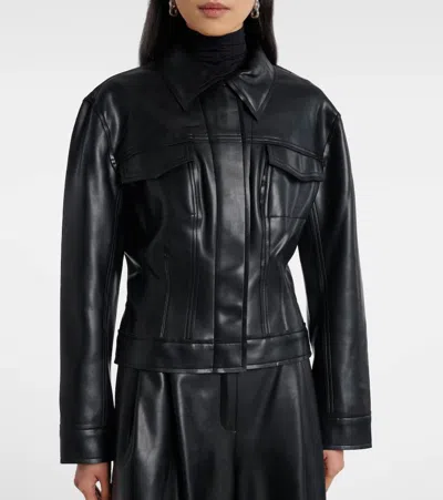 Norma Kamali Fitted Synthetic Leather Long Sleeve Jacket In Black