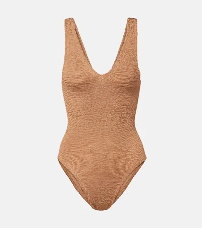 Hunza G Womens Metallic Cocoa Sadie Swimsuit In Multi