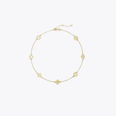 Tory Burch Kira Clover Station Necklace In Tory Gold