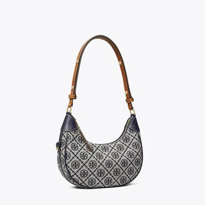 Tory Burch T Monogram Crescent Bag In Blue