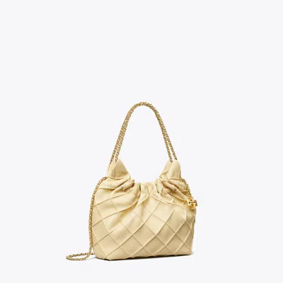 Tory Burch Mini Fleming Hobo Leather Shoulder Bag In White