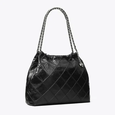 Tory Burch Fleming Soft Distressed Hobo Bag In Black