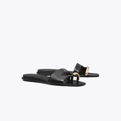 Tory Burch Pierced Slide Flat Shoes With Soft Caprine Leather In Black