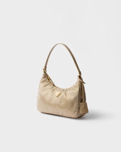 Prada Re-edition 2005 Mini Crystal-studded Satin Bag In Brown