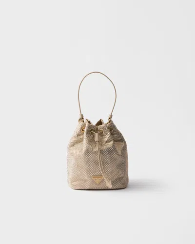 Prada Crystal-embellished Drawstring Bucket Bag In Brown