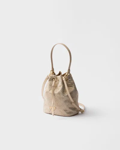 Prada Crystal-embellished Drawstring Bucket Bag In Brown