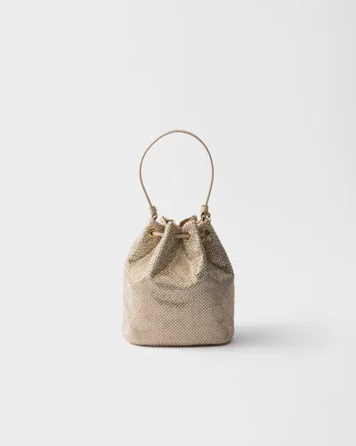 Prada Crystal-embellished Drawstring Bucket Bag In Brown
