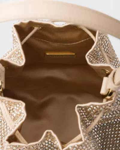 Prada Crystal-embellished Drawstring Bucket Bag In Brown
