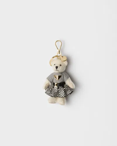 Prada Teddy Bag Charm With Metal Ring In Multi