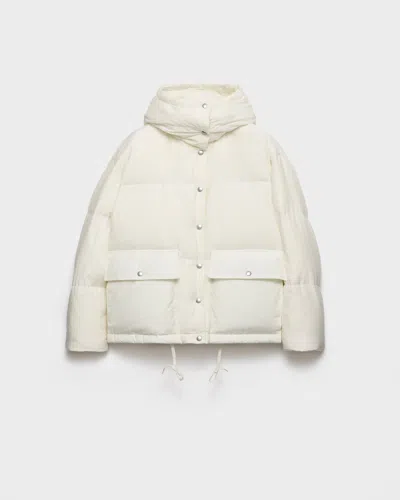 Prada Medium-weight Hooded Soft Fabric Down Jacket In White