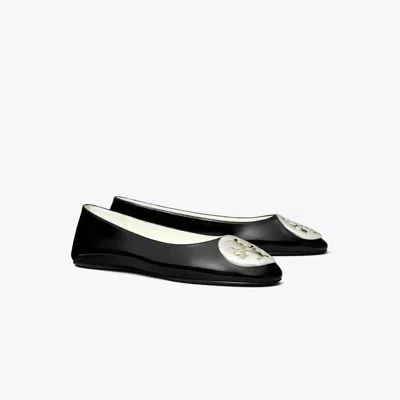 Tory Burch Reva Logo-plaque Leather Ballet Flats In Black