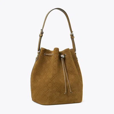 Tory Burch T Monogram Suede Oversized Bucket Bag In Brown