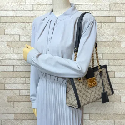 Pre-owned Gucci Beige Black Gg Supreme Shoulder Bag Tote Bag ()