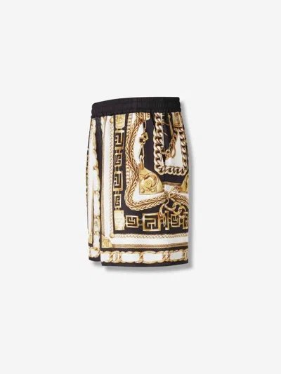 Balmain Baroque Print Silk Bermuda Shorts In Black