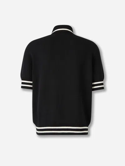 Balmain College Emblem Short Sleeve Polo Sweater In Black