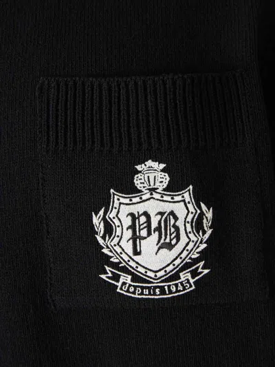 Balmain College Emblem Short Sleeve Polo Sweater In Black