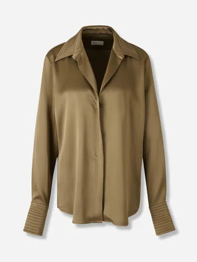 Dries Van Noten Celinta Satin Button-up Shirt In Brown
