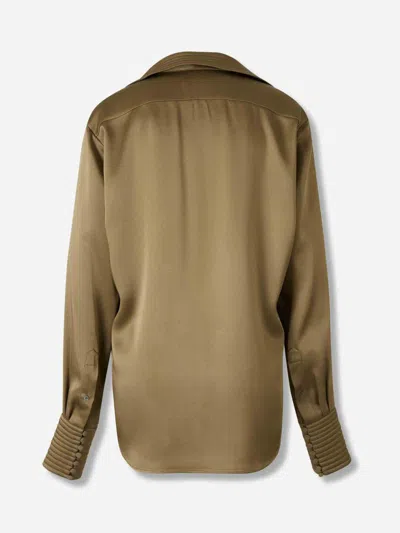 Dries Van Noten Celinta Satin Button-up Shirt In Brown