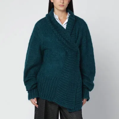 Dries Van Noten Oversized Mohair Blend Sweater With Shawl Collar In Green