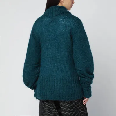 Dries Van Noten Oversized Mohair Blend Sweater With Shawl Collar In Green