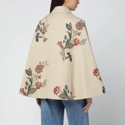 Etro Beige Trench-cape With Floral Print Women In Multi