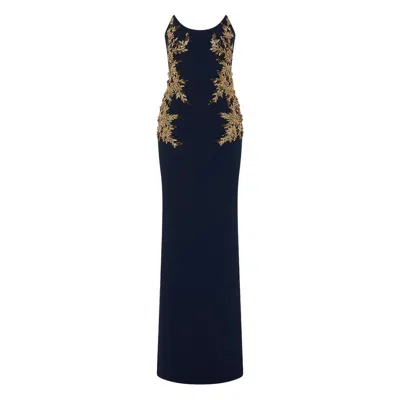Rebecca Vallance Orla Embellished Crepe Gown In Blue