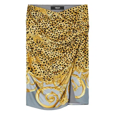 Versace Skirt Cheetah Foulard On Responsible Heavy Viscose Liquid Jersey In Yellow