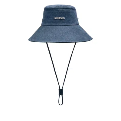 Jacquemus Wide Brim Hat With Button And Eyelet In Blue