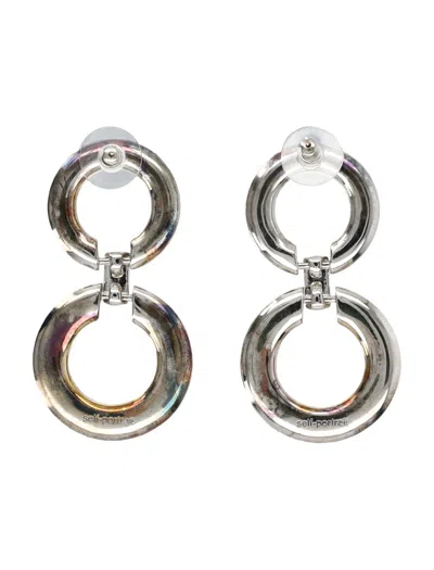 Self-portrait Silver Crystal Chain Link Earrings In Brown