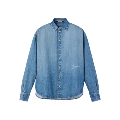 Jacquemus La Chemise De-nimes Simon With Embroidered Logo Clothing In Blue